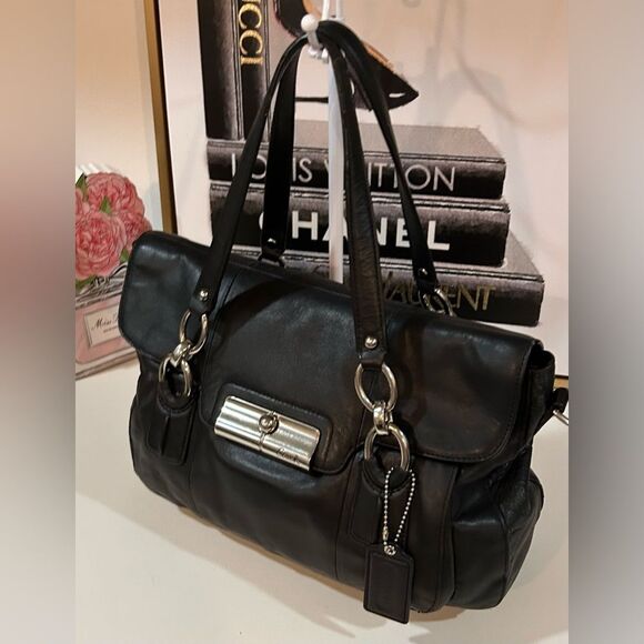 Coach Black Leather Satchel Pebbled Leather Shoulder Bag with Silver Hardware - Picture 5 of 15